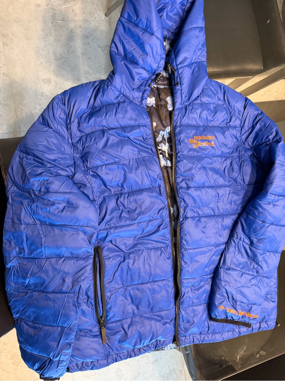 Sundance film festival Blue Hooded Puffer Jacket